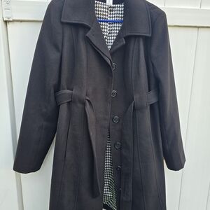 Motherhood Maternity Black Trench Coat with Notched Lapel and Self-Tie Belt
